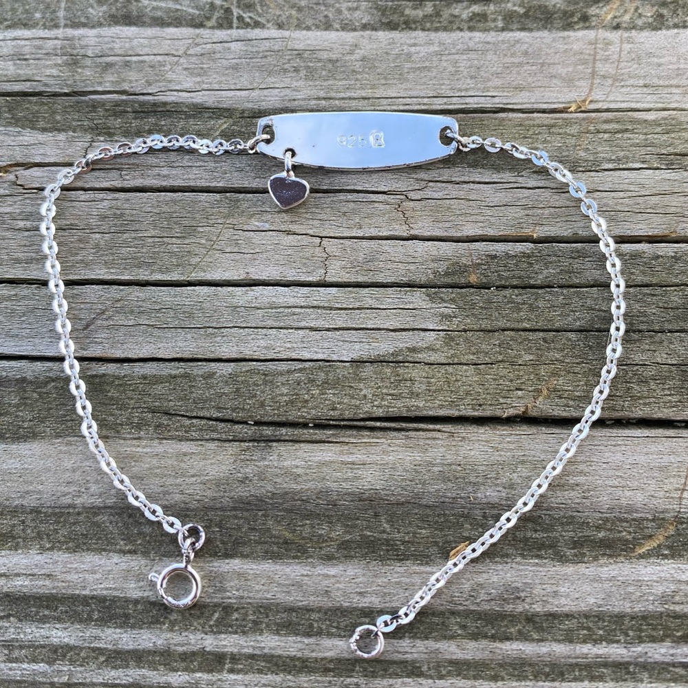 Mom bracelet .925 Sterling Silver with heart dangle dainty 7.25” - Picture 6 of 9